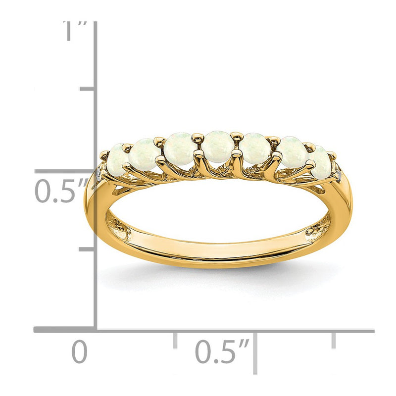 14K Yellow Gold Created Opal and Real Diamond 7-stone Ring