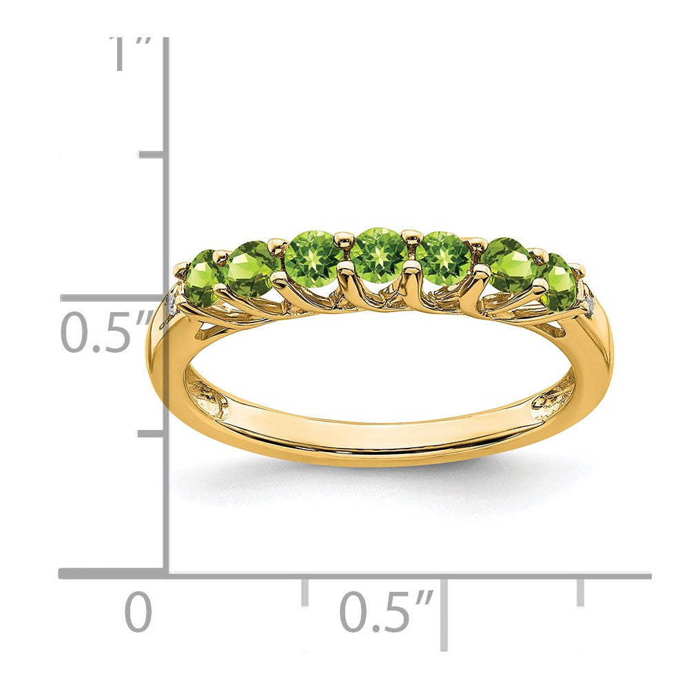 14K Yellow Gold Peridot and Real Diamond 7-stone Ring