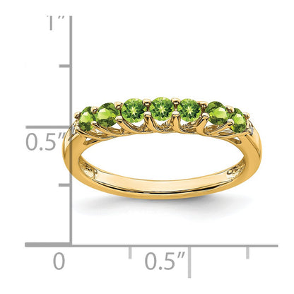 14K Yellow Gold Peridot and Real Diamond 7-stone Ring