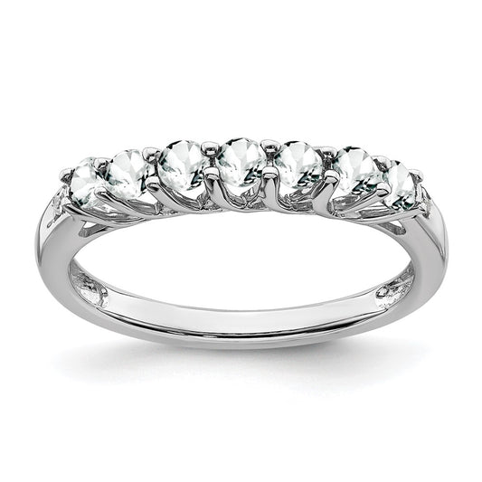 14k White Gold Topaz and Real Diamond 7-stone Ring