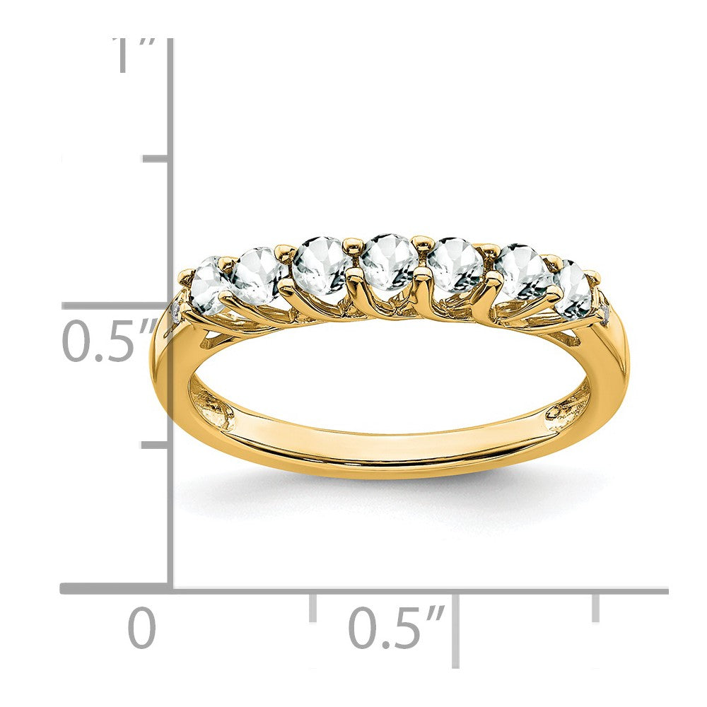 14K Yellow Gold White Topaz and Real Diamond 7-stone Ring