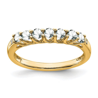 14K Yellow Gold White Topaz and Real Diamond 7-stone Ring