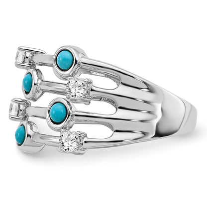 Solid 14k White Gold Simulated Turquoise and Topaz Ring