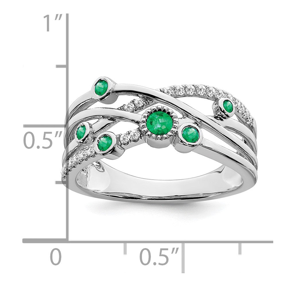 14k White Gold Emerald and Real Diamond Ring