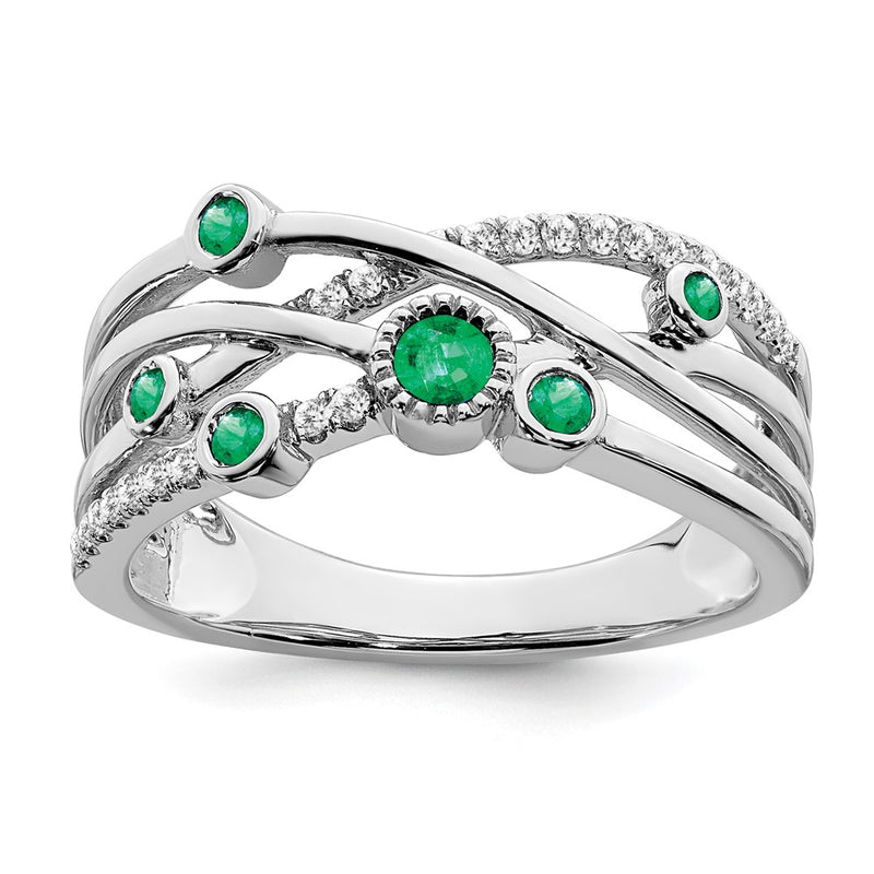 14k White Gold Emerald and Real Diamond Ring