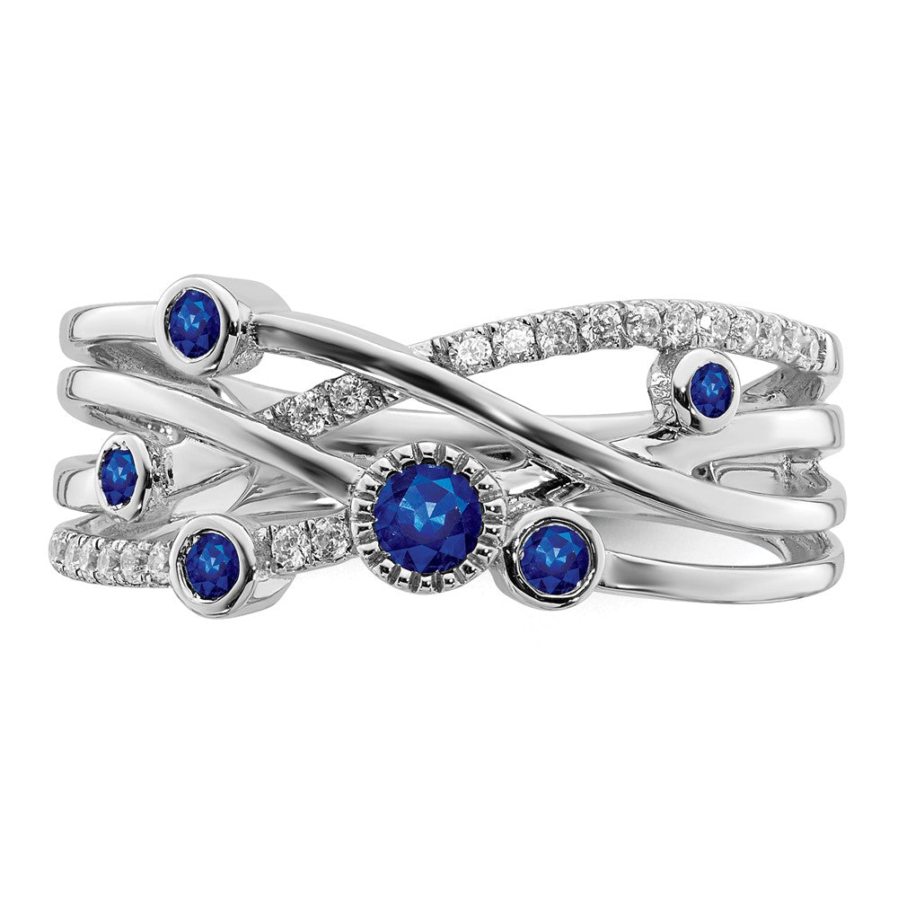 14k White Gold Sapphire and Real Diamond Ring