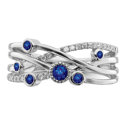 14k White Gold Sapphire and Real Diamond Ring