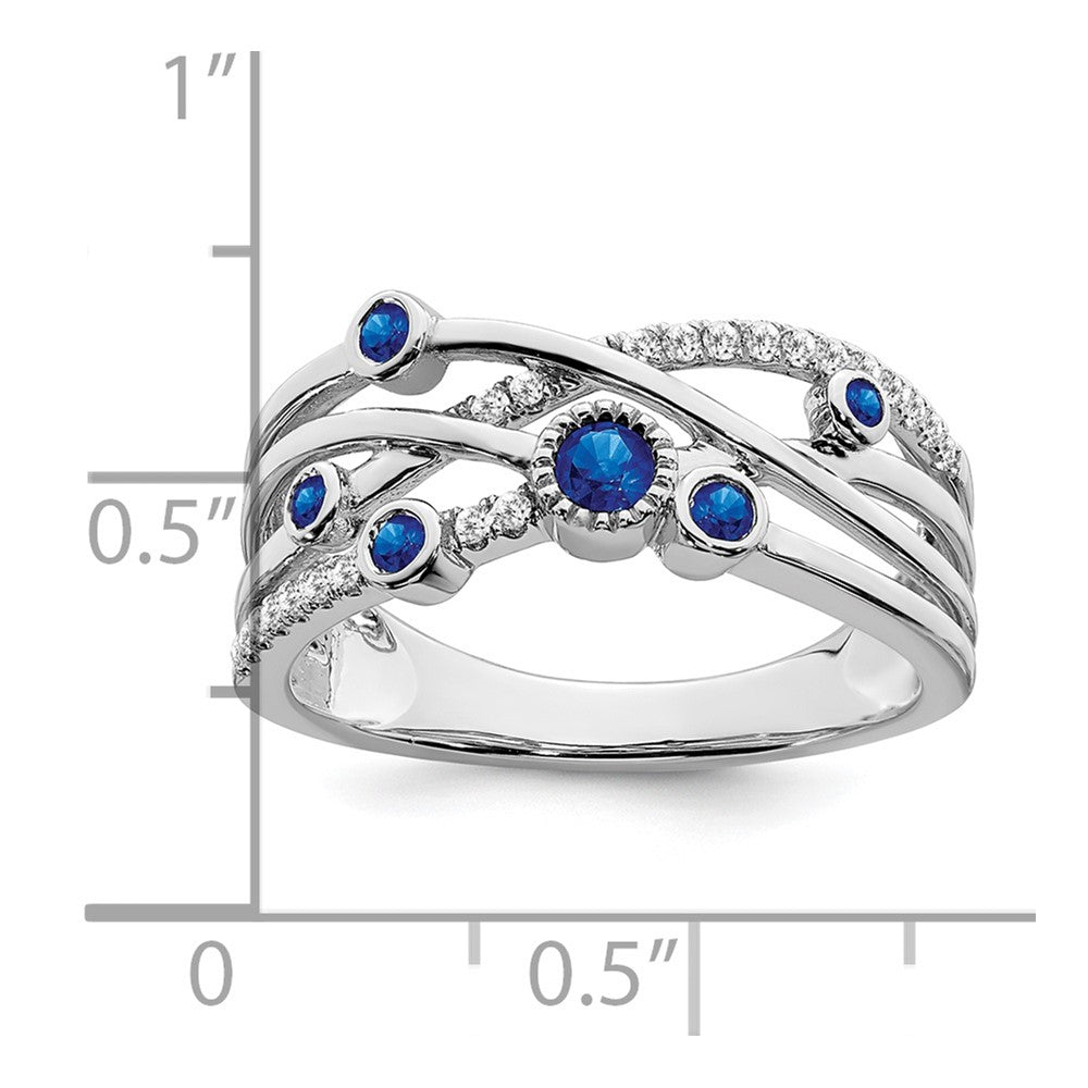 14k White Gold Sapphire and Real Diamond Ring