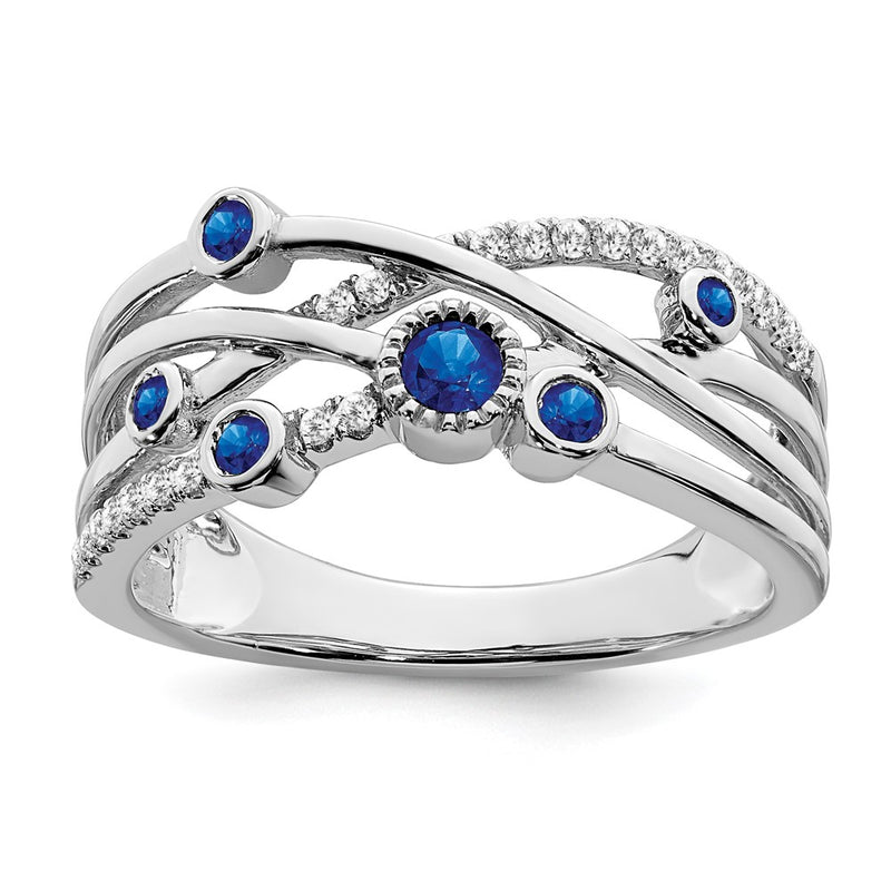 14k White Gold Sapphire and Real Diamond Ring