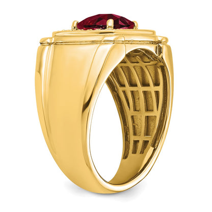 14K Yellow Gold Created Checkerboard Ruby and Real Diamond Mens Ring
