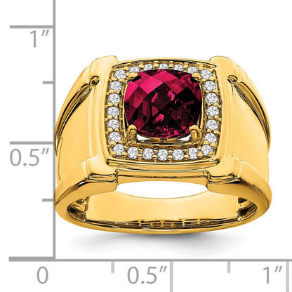 14K Yellow Gold Created Checkerboard Ruby and Real Diamond Mens Ring