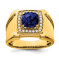 14K Yellow Gold Created Checkerboard Sapphire and Real Diamond Mens Ring