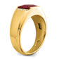 14K Yellow Gold Square Created Ruby and Real Diamond Mens Ring