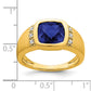 14K Yellow Gold Created Sapphire and Real Diamond Mens Ring