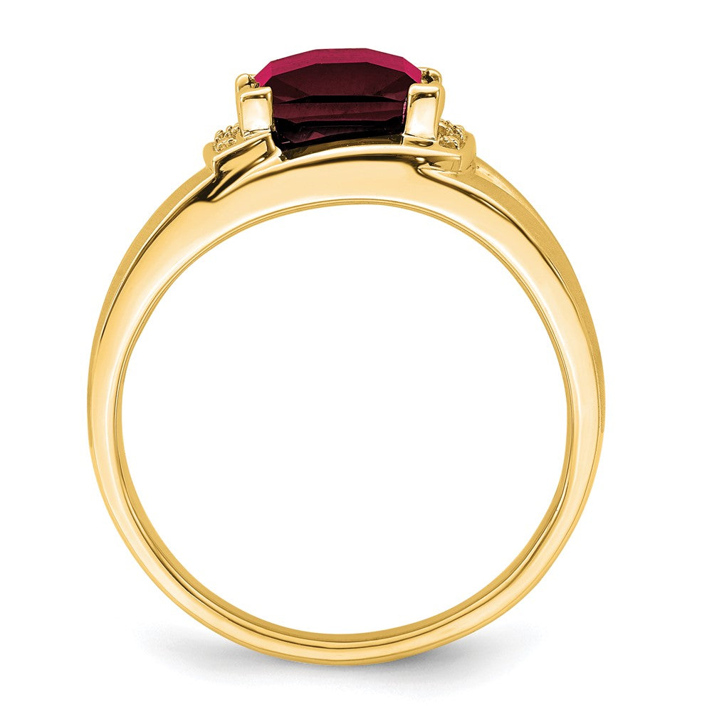 14K Yellow Gold Emerald-cut Created Ruby and Real Diamond Mens Ring