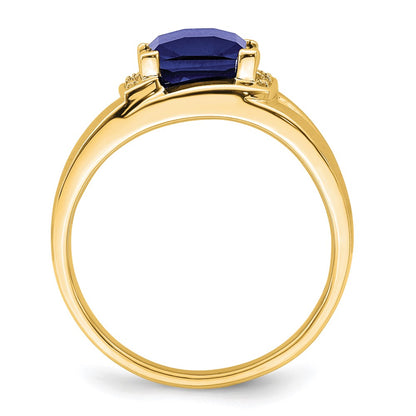 14K Yellow Gold Emerald-cut Created Sapphire and Real Diamond Mens Ring