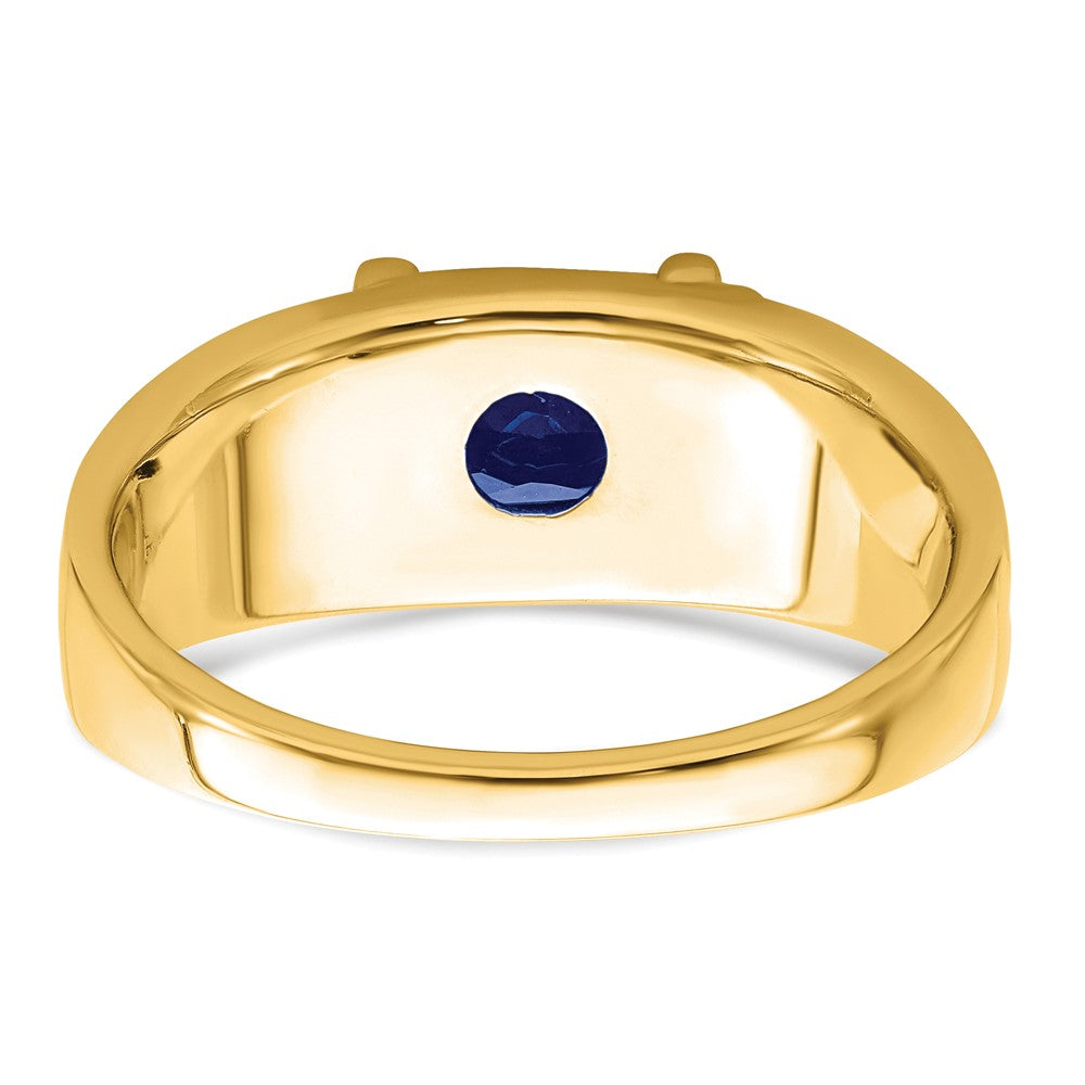 14K Yellow Gold Emerald-cut Created Sapphire and Real Diamond Mens Ring