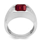 14k White Gold Emerald-cut Created Ruby and Real Diamond Mens Ring