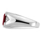 14k White Gold Emerald-cut Created Ruby and Real Diamond Mens Ring