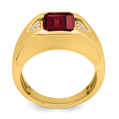 14K Yellow Gold Emerald-cut Created Ruby and Real Diamond Mens Ring