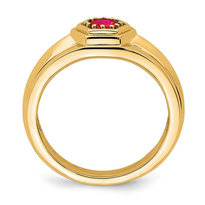 Solid 14k Yellow Gold Simulated Ruby Mens Ring
