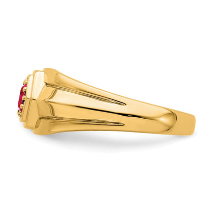Solid 14k Yellow Gold Simulated Ruby Mens Ring