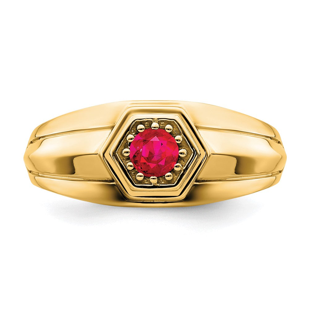 Solid 14k Yellow Gold Simulated Ruby Mens Ring