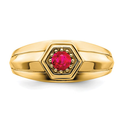 Solid 14k Yellow Gold Simulated Ruby Mens Ring