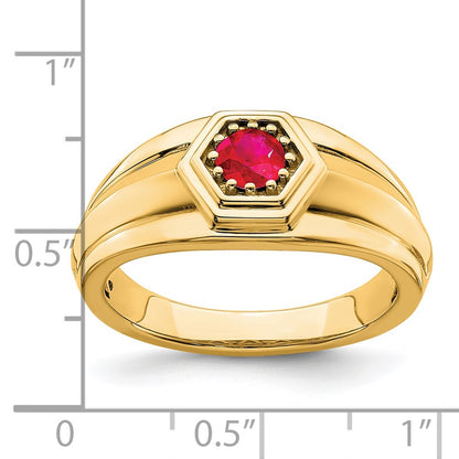 Solid 14k Yellow Gold Simulated Ruby Mens Ring