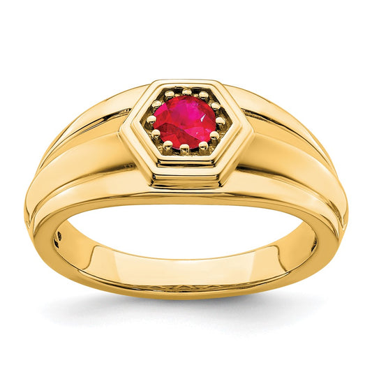 14K Yellow Gold Ruby Mens Ring