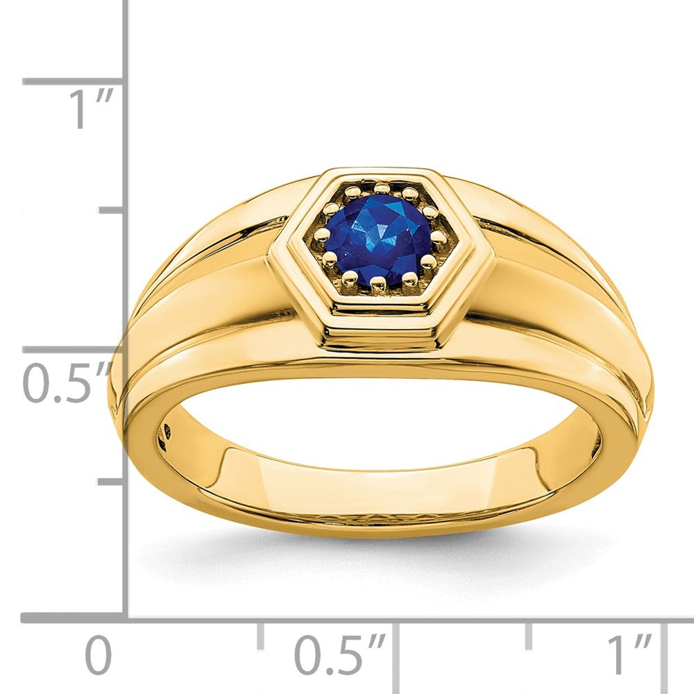 Solid 14k Yellow Gold Simulated Sapphire Mens Ring