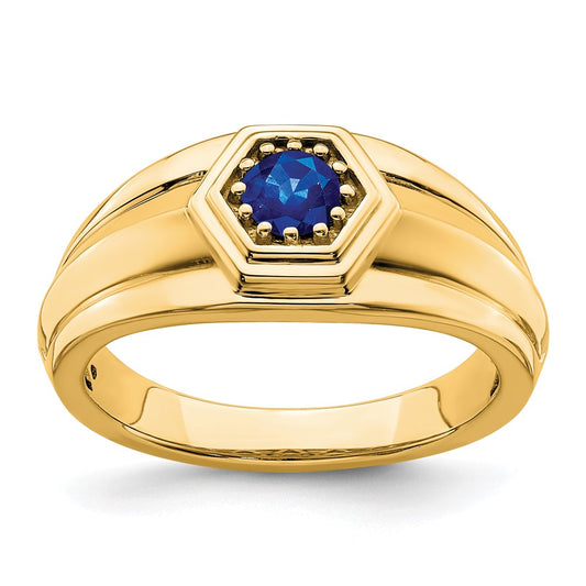 Solid 14k Yellow Gold Simulated Sapphire Mens Ring