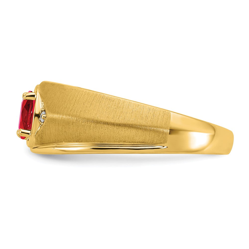 14K Yellow Gold Oval Ruby and Real Diamond Mens Ring