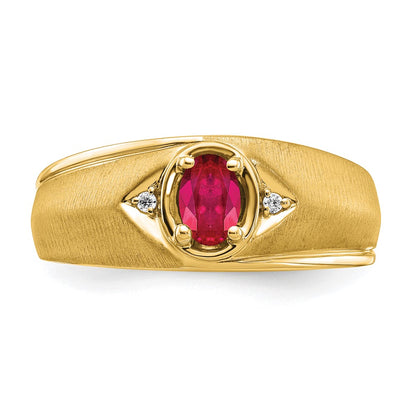 14K Yellow Gold Oval Ruby and Real Diamond Mens Ring