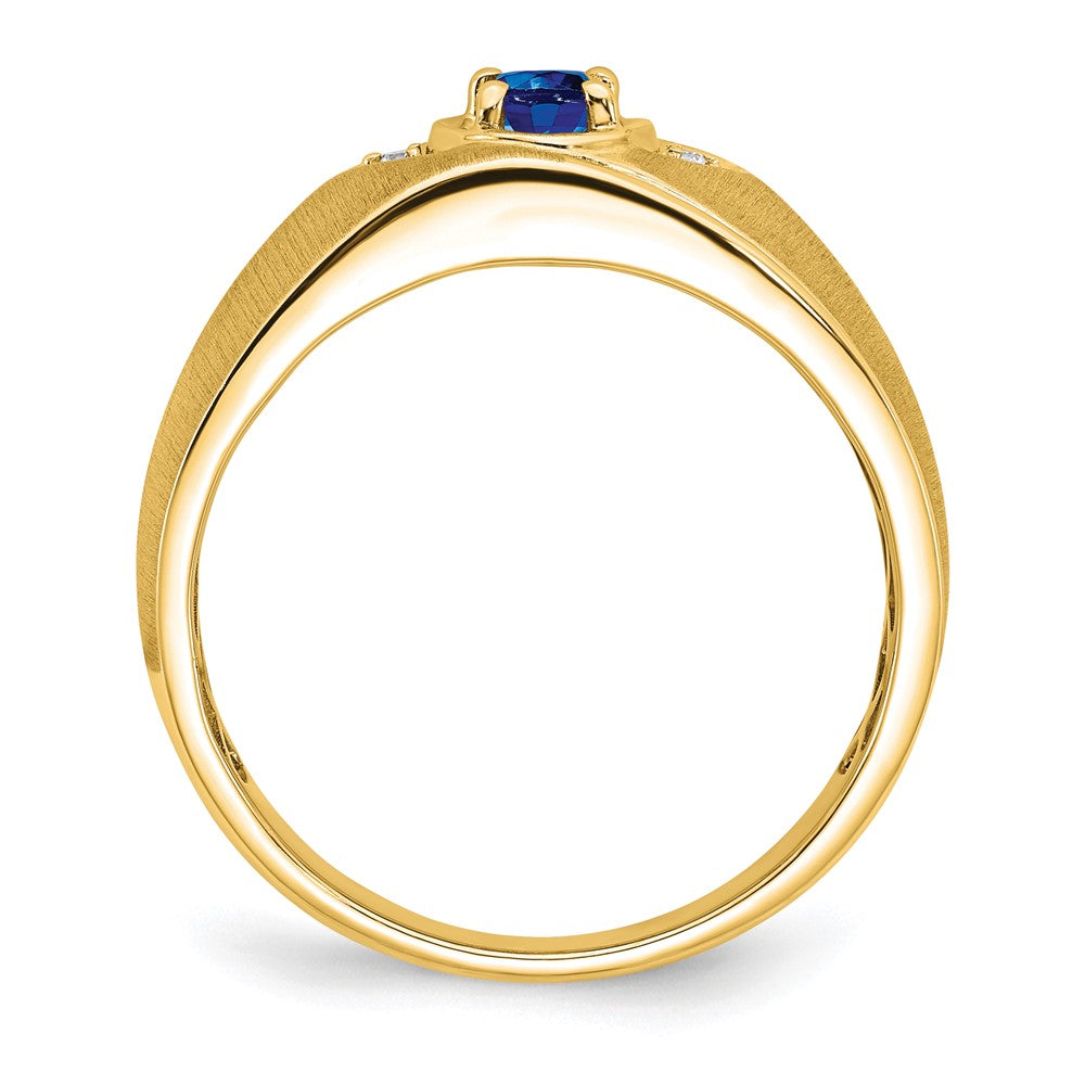 14K Yellow Gold Oval Sapphire and Real Diamond Mens Ring