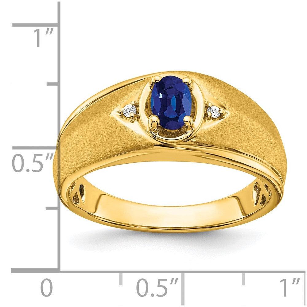 14K Yellow Gold Oval Sapphire and Real Diamond Mens Ring