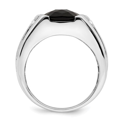 14k White Gold Onyx and Real Diamond Mens Ring