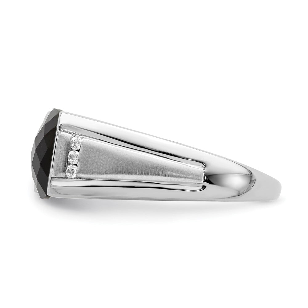 14k White Gold Onyx and Real Diamond Mens Ring