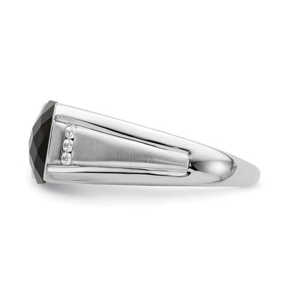 14k White Gold Onyx and Real Diamond Mens Ring