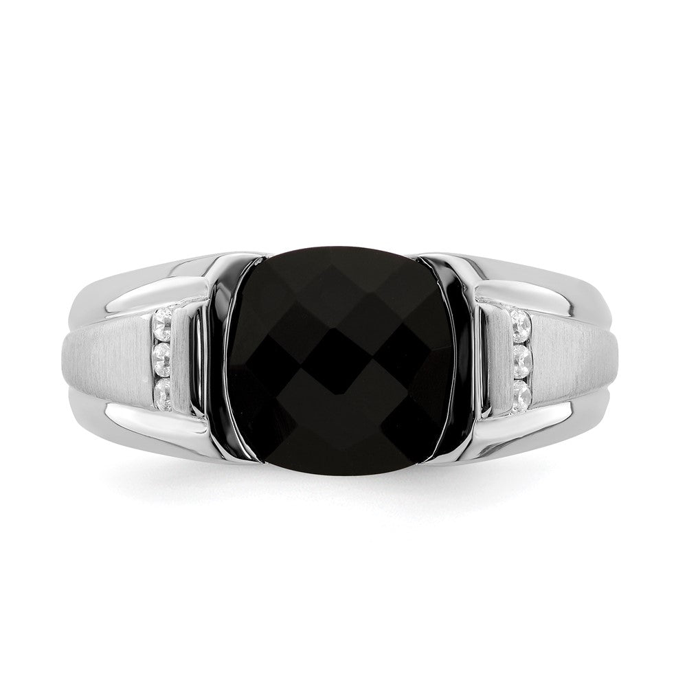 14k White Gold Onyx and Real Diamond Mens Ring