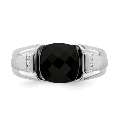 14k White Gold Onyx and Real Diamond Mens Ring
