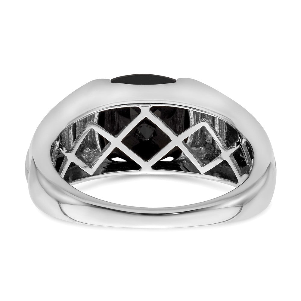14k White Gold Onyx and Real Diamond Mens Ring