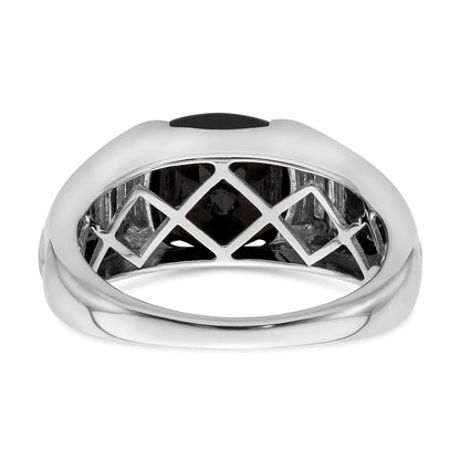 14k White Gold Onyx and Real Diamond Mens Ring