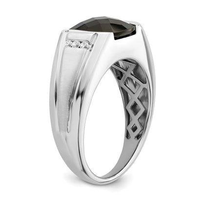 14k White Gold Onyx and Real Diamond Mens Ring