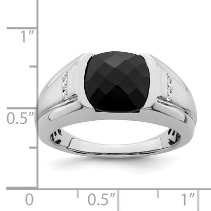 14k White Gold Onyx and Real Diamond Mens Ring