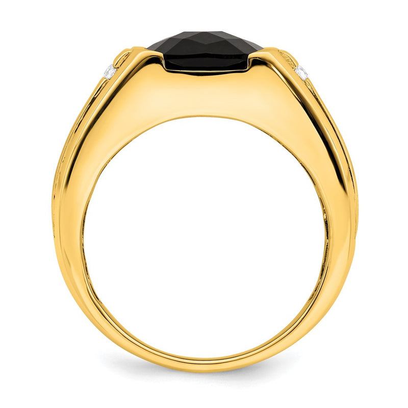 14K Yellow Gold Onyx and Real Diamond Mens Ring