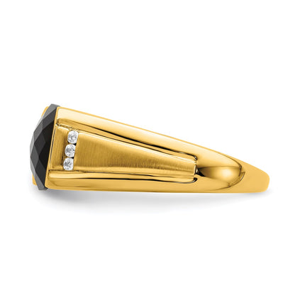 14K Yellow Gold Onyx and Real Diamond Mens Ring