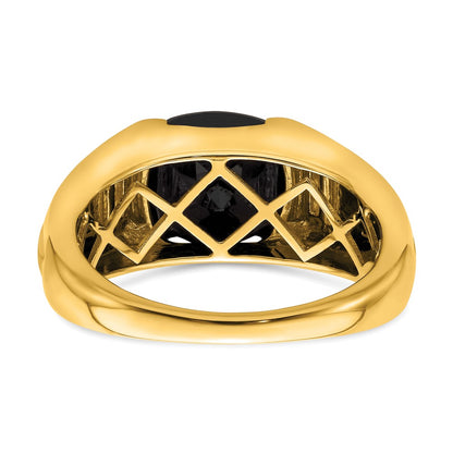 14K Yellow Gold Onyx and Real Diamond Mens Ring