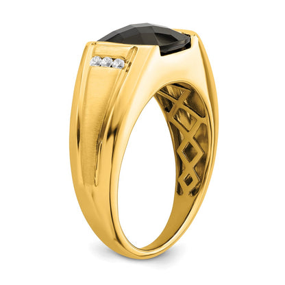 14K Yellow Gold Onyx and Real Diamond Mens Ring
