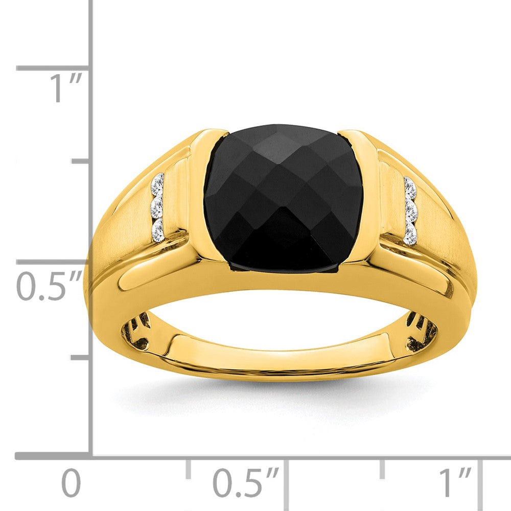 14K Yellow Gold Onyx and Real Diamond Mens Ring